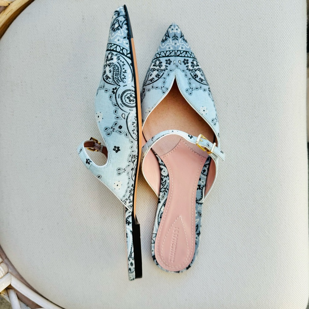 NEW $875 Zimmerman Aura Linen Leather Blue Paisley-Print Pointed Toe Mules 8.5 - Picture 11 of 16